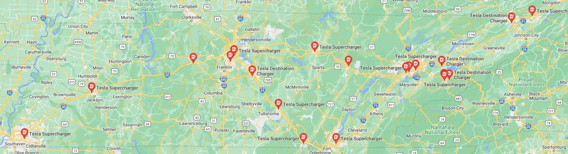 Tesla Superchargers in Tennessee.