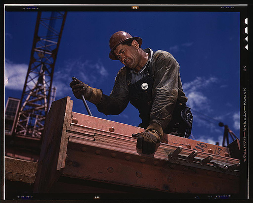 'Big Pete' Ramagos, rigger at work on dam (TVA) Douglas Dam, Tenn., in June 1942