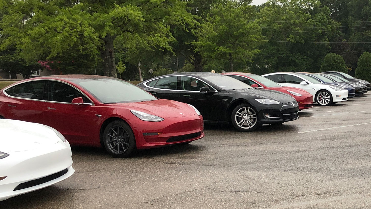 Teslas lined up at the new Knoxville Service Center for a photo shoot n Friday, July 30, 2021.