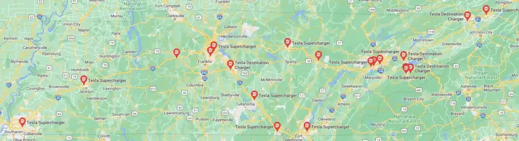 Tesla Superchargers in Tennessee.
