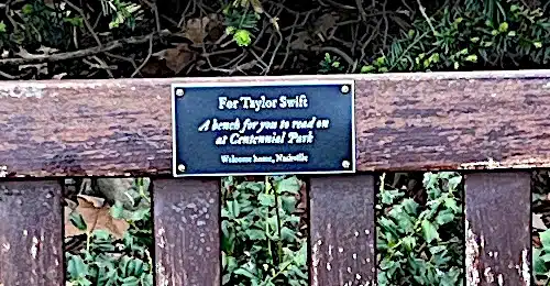 Plaque on Taylor Swift bench
